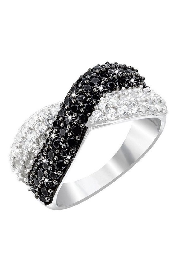 Women Finger Ring Double Colors Shiny Rhinestone Inlaid Cross Shape Electroplated Lady Circlet Daily Jewelry