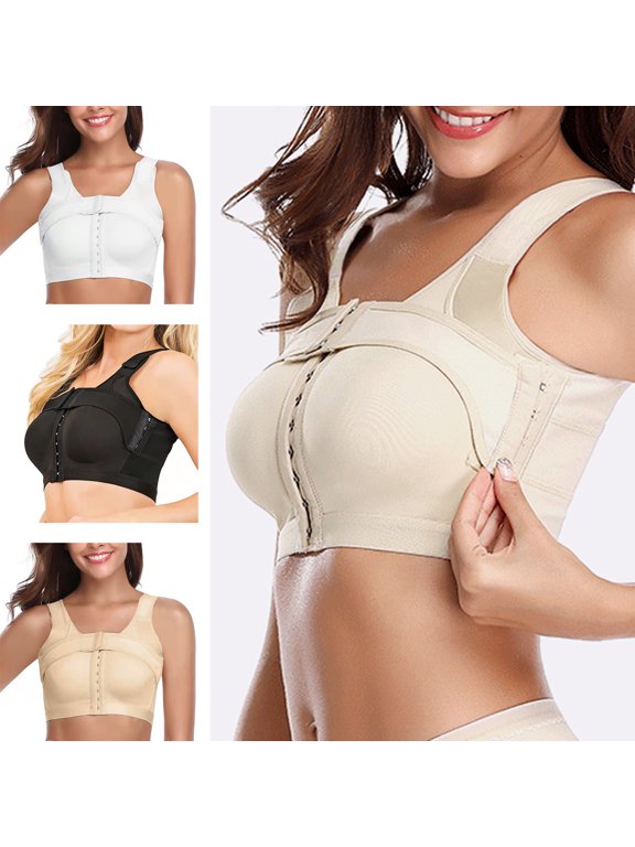Women Front Closure Sports Bra Wide Shoulder Straps Push Up Shockproof Yoga Sports Bra Vest Padded Underwear