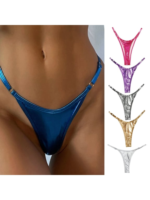 Women G-string Glossy Triangle Shape Solid Color Elastic Soft Mid Waist Adjustable Strap Anti-septic Breathable Thong Lady Briefs Panties