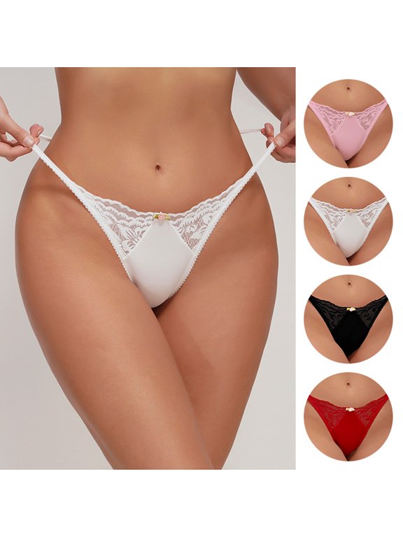 Women G-string High Waist Lace Hollow Out Elastic Soft Solid Color Seamless Fake Flower Decor Anti-septic Spaghetti Strap Quick-drying Soft Lady Panties Underpants