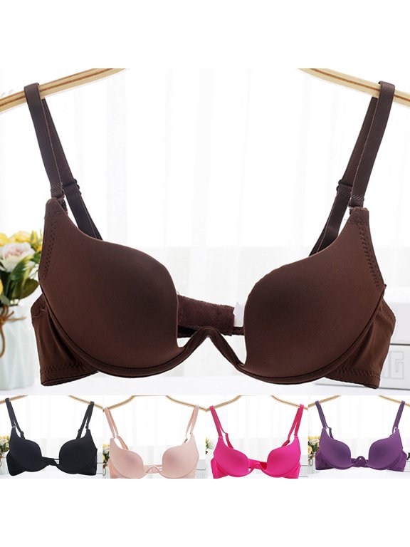 Women Girl Deep-U Low Cut Solid Color Backless Padded Bra Push-Up Underwear