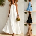 thumbnail image 1 of Joernso Women Halter Neck Maxi Linen Dress, Sleeveless A-Line Loose Casual Long Dress, Summer Flowy Vacation Beach Sundress, 1 of 8