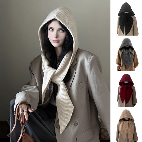 Joernso Women Knit Hooded Scarf Hat, Winter Pullover Balaclava Hood, Warm Ear Protection Skull Cap for Cold Weather