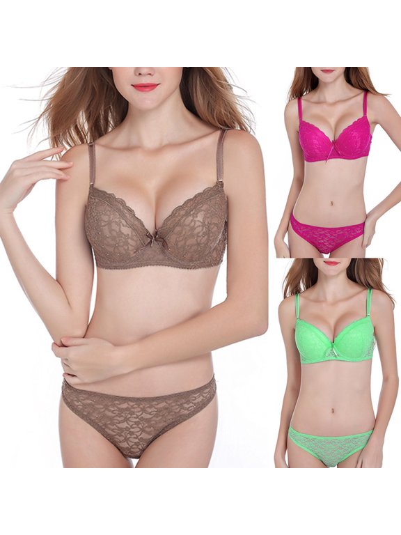 Women Lace Rhinestone Underwear Set Push Up Bra Brassiere Thongs G-string