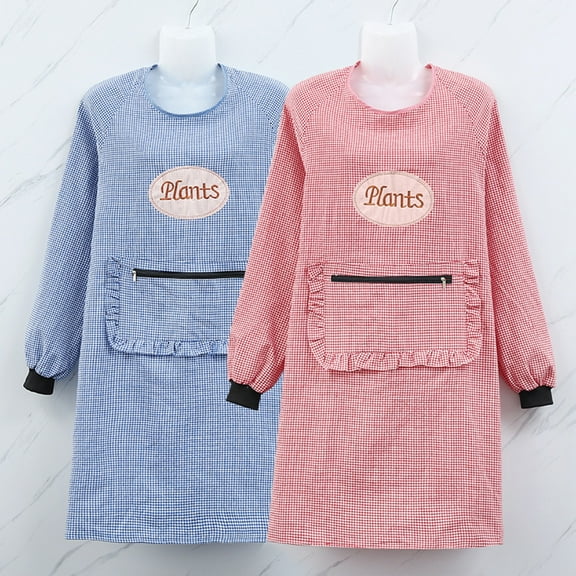 Joernso Women Long Sleeve Oil Proof Cotton Home Kitchen Cooking Clean Apron Pocket Smock