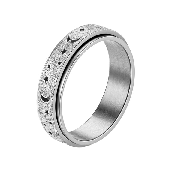 Joernso Women Men Ring Moon Star Fidget Spinner Ring Anti Stress Stainless Steel Couples Rotating Ring Jewelry Gift