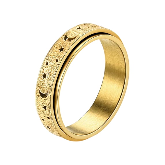 Joernso Women Men Ring Moon Star Fidget Spinner Ring Anti Stress Stainless Steel Couples Rotating Ring Jewelry Gift