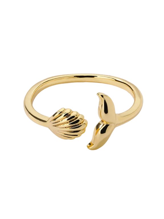 Women Open Ring Adjustable Shell Starfish Ocean Theme Polished Anti-rust Stainless Steel Finger Ring Lady Daily Party Jewelry