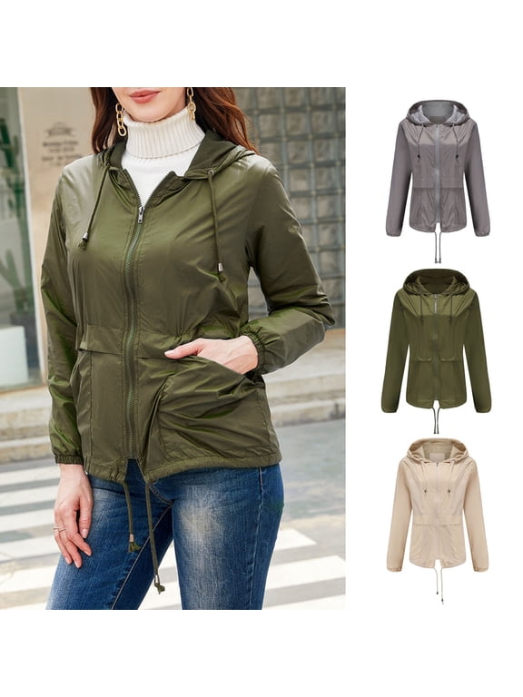 Women Outdoor Rain Jacket Mesh Thin Loose Fit Casual Coat for Camping Hiking Hooded with Lined Waterproof Windbreaker with Pockets