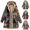 thumbnail image 1 of Joernso Women Overcoat Keep Warm Hooded Polyester Ethnic Pattern Winter Coat for Daily Wear, 1 of 8