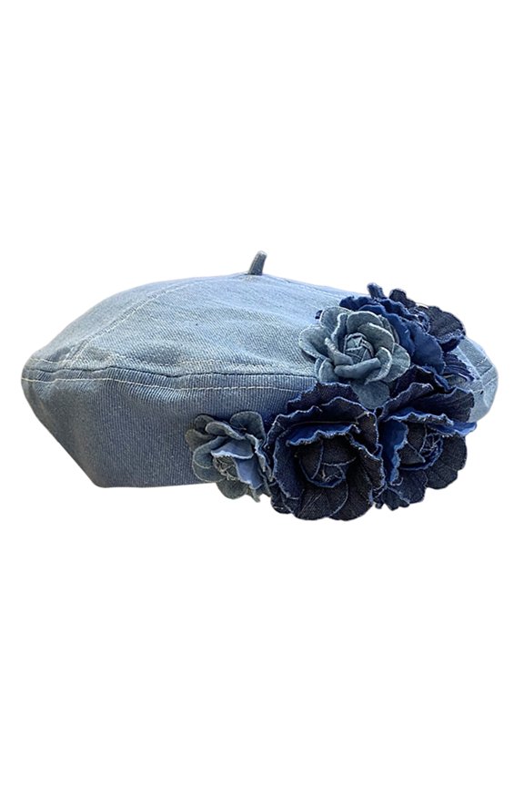 Women Painter Hat 3D Rose Decor Cowboy Artist Hat All Seasons Denim Cap Adjustable Head Circumstance Daily Wear Special Occasions Headwear