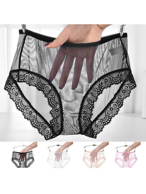 Women Panties Mid Waist Breathable Stretch Soft See-through Floral Lace Ladies Briefs Underpants Underwear Daily Life