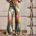 thumbnail image 1 of Joernso Women Retro Casual Pants Mid-rise Button Zipper Fly Wide Leg Long Trousers with Pockets Digital Floral Print Leisure Trousers Streetwear, 1 of 8