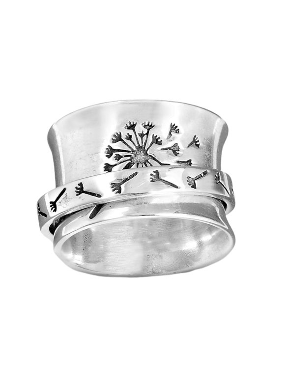 Women Ring Dandelion Flower Spinner Vintage Fashion Appearance Finger Ring Wedding Party Jewelry