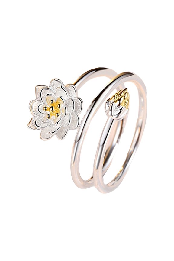 Women Ring Exquisite Smooth Double-layer Lotus Shape Opening Adjustable Lady Circlet Gift