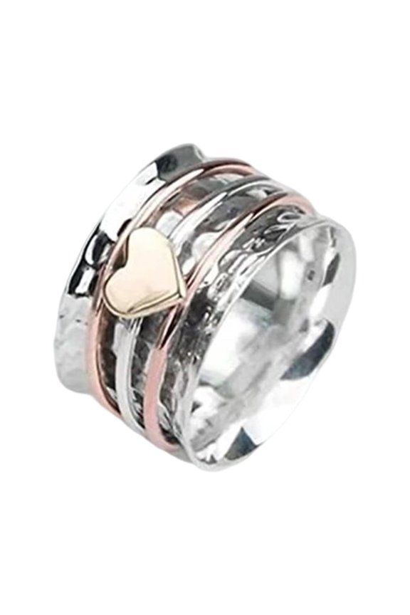 Women Ring Rotatable Bi-color Fun Elegant Retro Stress Relief Casual Love Heart Charm Finger Ring Fashion Jewelry