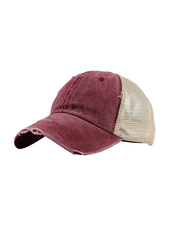 Women Ripped Anti UV Mesh Ponytail Hat Adjustable Breathable Sports Baseball Cap