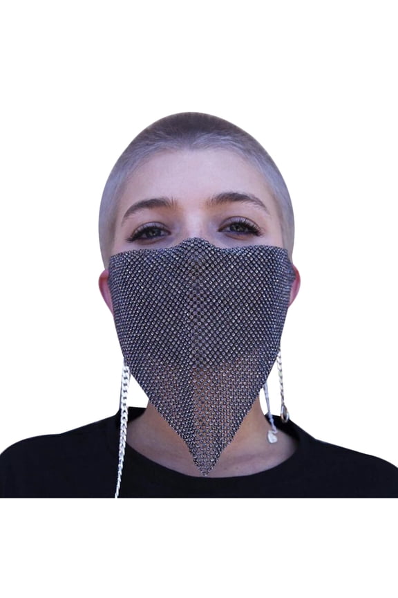 Women Sexy Reticulated Rhinestone Face Mouth Cover Night Club Party Veil Yashmak