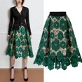 thumbnail image 1 of Joernso Women Skirt High Elastic Waist Hollow Out Floral Lace A-line Big Swing Double-layered Mid-calf Length Lady Commute Party Midi Skirt, 1 of 8