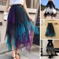 thumbnail image 1 of Joernso Women Skirt High Elastic Waist Irregular Colorful Mesh Multi-layered Soft Mid-calf Length Pleated Lady Midi Skirt, 1 of 7