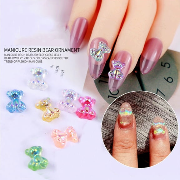 Joernso Women Sparkling Bear Pattern Resin Nail Art Sequin Sticker for DIY