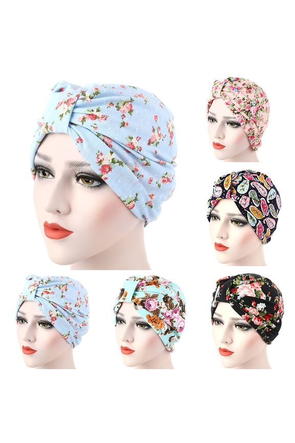 Women Stylish Flower Pattern Stretch Hat Cap Hair Loss Head Protective Cover Case