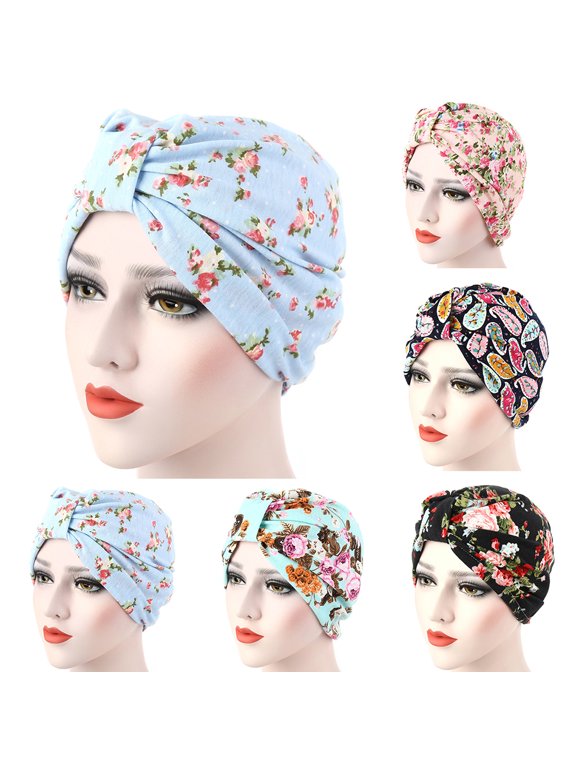 Women Stylish Flower Pattern Stretch Hat Cap Hair Loss Head Protective Cover Case