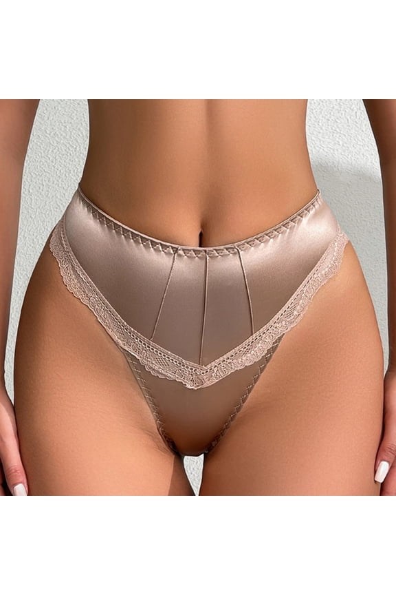 Women Underpants Low-waist Seamless Floral Lace Trim Silky Stretchable Panties Daily Wear Honeymoon Wedding Night Thong