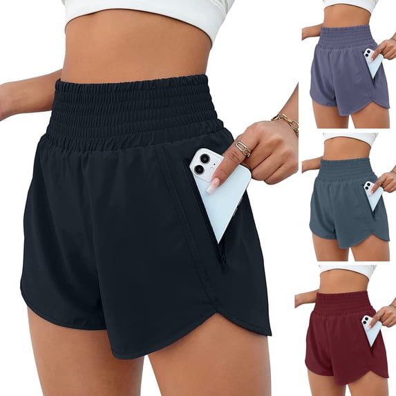 Joernso Women Wide Leg Sport Shorts Elastic High Waist Pockets Running Shorts Solid Color Fake Two Pieces Gym Shorts