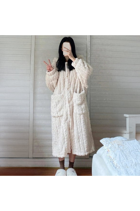 Women's Flannel Nightgown Fuzzy Fleece Long Sleeve Button Down Long Robe Winter Warm Cozy Plush Housecoat
