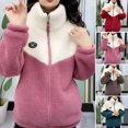 thumbnail image 1 of Joernso Women's Fuzzy Fleece Jacket Zip Up Stand Collar Sherpa Coat Fall Winter Color Block Warm Outerwear with Pockets, 1 of 8