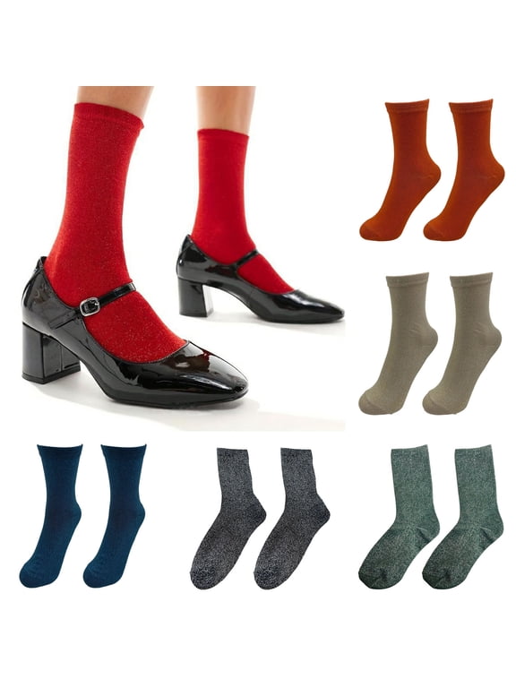 Women's Glitter Ankle Socks Sparkly Metallic Crew Socks Ladies Shiny Piles Socks Summer Thin Cotton Sock for Ladies Girls