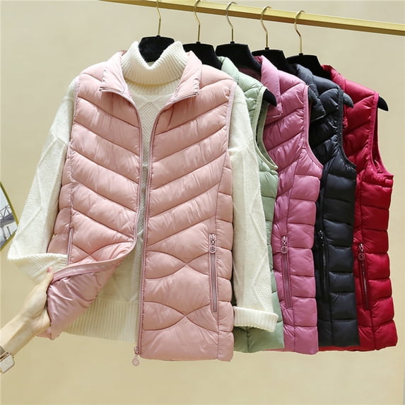Joernso Women's Padded Vest Autumn Winter Ultra Light Zipper Closure Warm Sleeveless Jacket Slim Fit Windproof Stand-up Collar Waistcoat for Home Work
