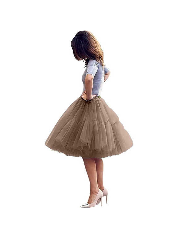 Women's Tulle Skirt 4-Layers Mesh Fluffy Princess Underskirt A Line Knee Length Dancing Tutu Skirt for Wedding Party Homecoming Prom