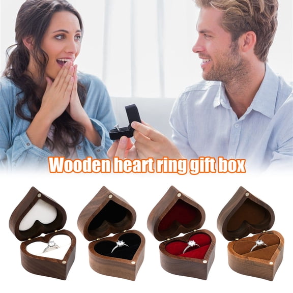Joernso Wooden Heart Shaped Ring Gift Box Soft Lining Portable Personalized Vintage Wood Jewelry Box Wedding Ring Holder
