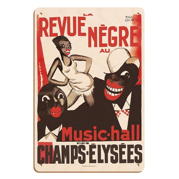 Joesphine Baker - La Revue Negre - At the Music Hall Champs-Elysées Paris France - Vintage French Music Poster by Paul Colin c.1925 - 8 x 12 inch Vintage Wood Art Sign