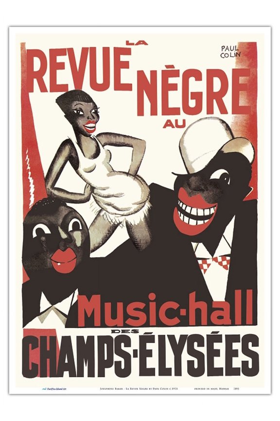 Joesphine Baker - La Revue Negre - At the Music Hall Champs-Elysées Paris France - Vintage French Music Poster by Paul Colin c.1925 - Master Art Print 10in x 14in