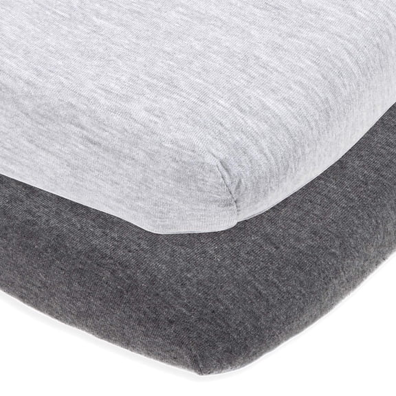 Joey and Joan Mini Crib Fitted Sheet for Graco, Heather Grey, 2 Count