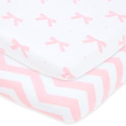 Joey and Joan Pack and Play Fitted Bows Chevron Sheet for Graco, Pink, 2 Count