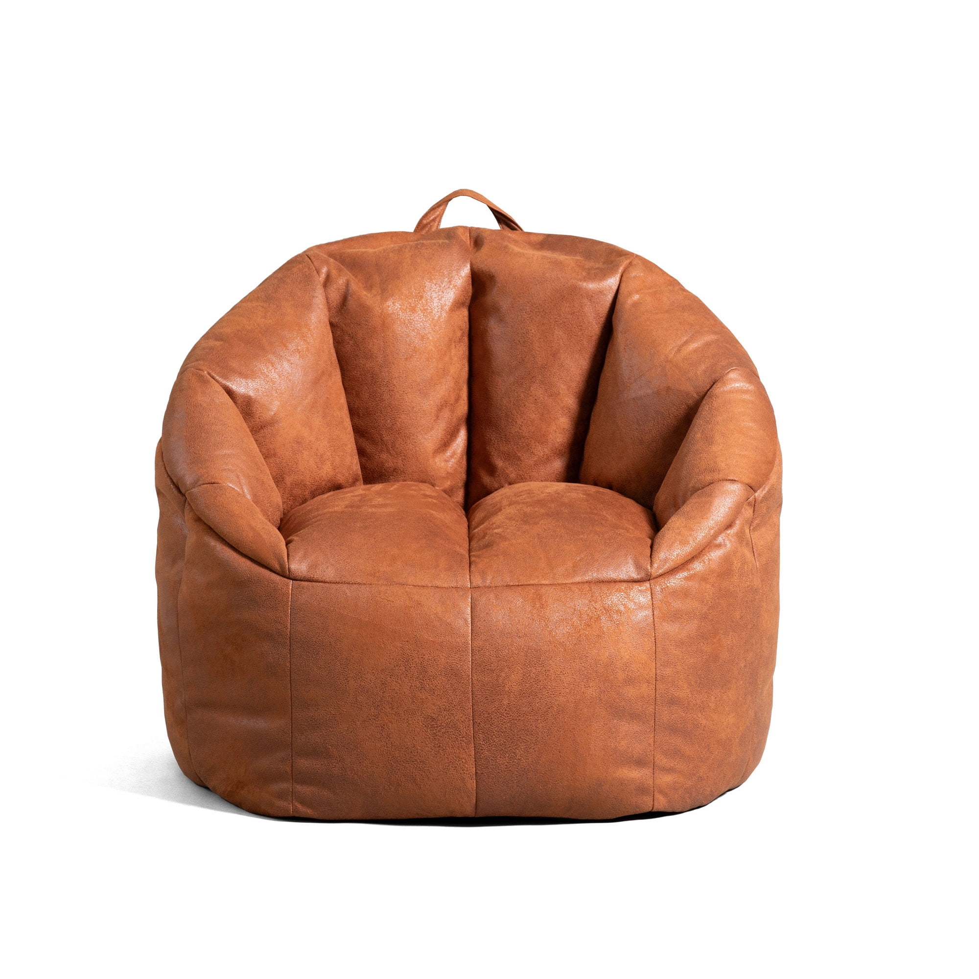 Big Joe Joey Large Bean Bag Chair for Kids/Teens, Faux Leather Lounge Chair with On-The-Go Handle, Camel