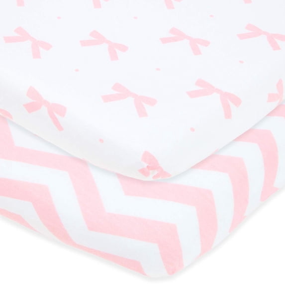 Joey and Joan Pack and Play Fitted Bows Chevron Sheet for Graco, Pink, 2 Count