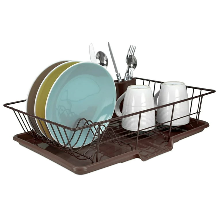 Joeyz 3-Pc Extra Large Dish Drying Rack with Drainboard and Utensil Holder Set, Turquoise, Size: XL, Blue