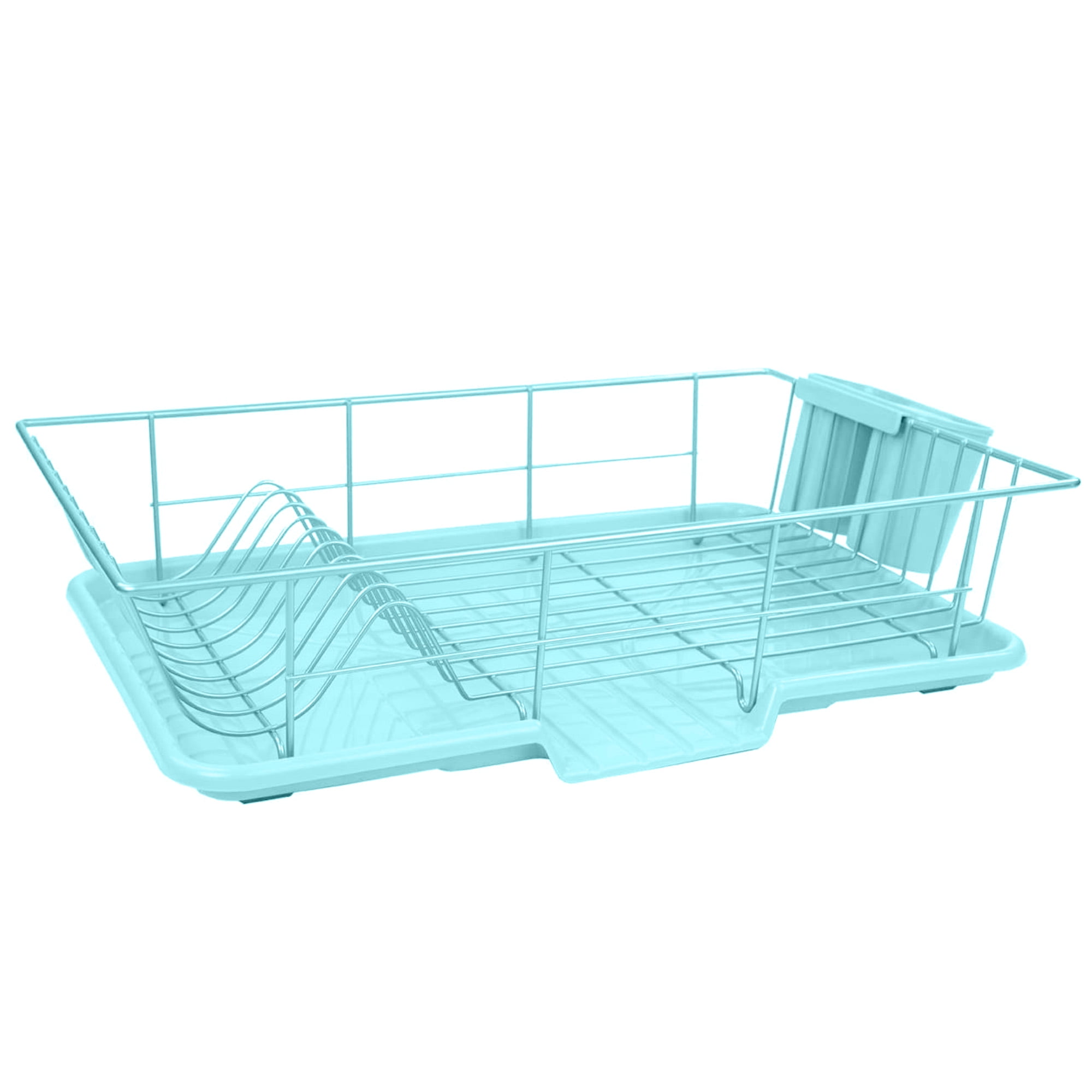 Joey’z 3-Pc Extra Large Dish Drying Rack with Drainboard and Utensil Holder  Set, Turquoise