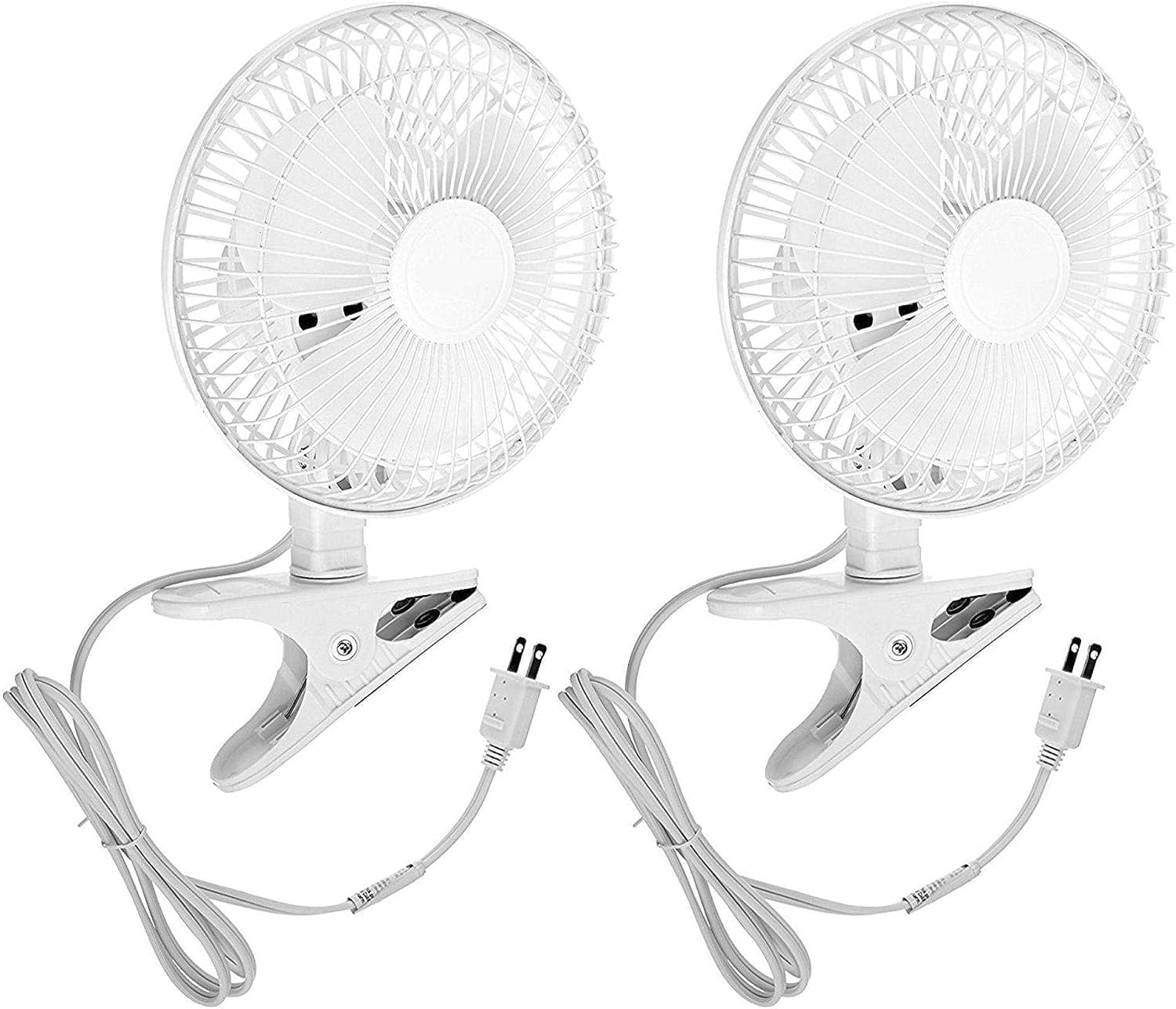 Joey'z 6-Inch Mini Clip-On Desk Fan, 2-Speed Whisper Quiet Motor, Adjustable Tilt, 360° Rotating Stand, Break-Resistant ABS Blades, White, 2 Pack