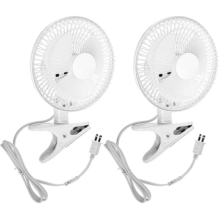 Joey'z 6-Inch Mini Clip-On Desk Fan, 2-Speed Whisper Quiet Motor, Adjustable Tilt, 360° Rotating Stand, Break-Resistant ABS Blades, White, 2 Pack