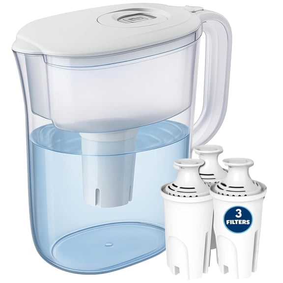 JOEY'Z Water Filter Pitcher, 7 Cup Capacity with 3 Replacement Filters & Electronic Filter Indicator, Compatible with Brita Water Pitcher, Water Filter Replacement