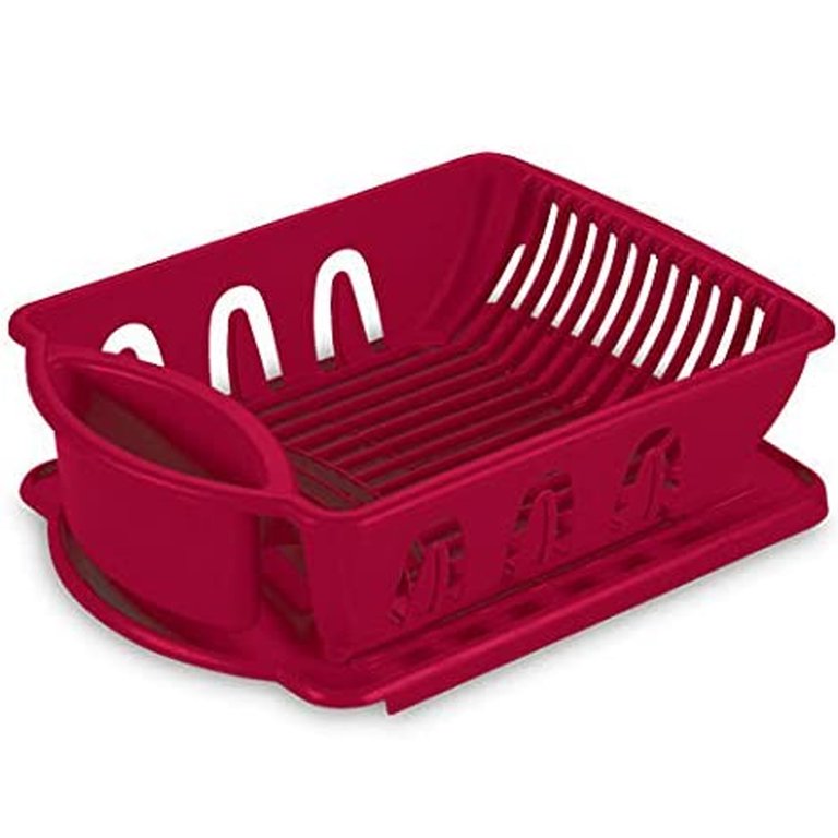 JOEY'Z Dish Drainer Sink Drying Rack for Kitchen Counter Set, Medium Red