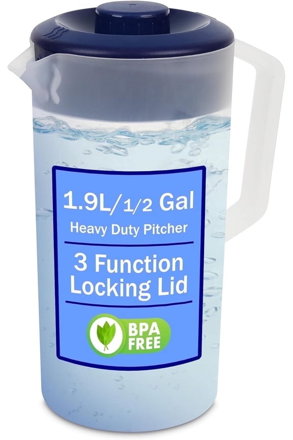 Plastic Pitcher with Lid, 2 Quart, Bpa-Free, Plastic Pitcher for Freezer & Dishwasher Safe