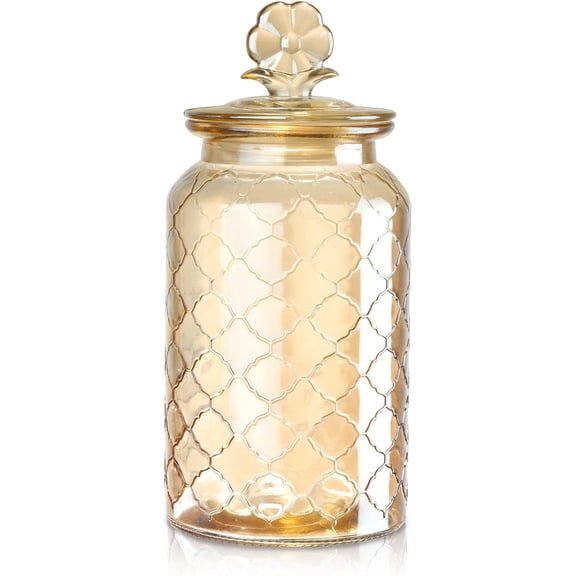 ABCISI 45 oz Amber Glass Storage Jar with Airtight Glass Lids, Vintage Embossed Food Container, Decorative Kitchen Canister Organizer for Candy, Flour, Coffee Bean, Pet Treats