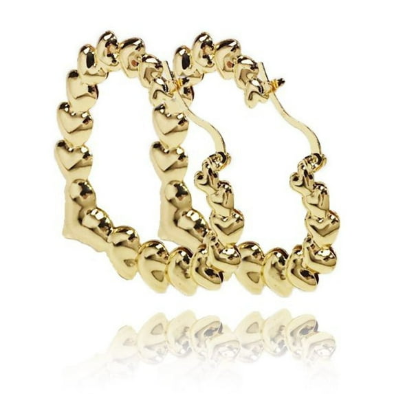 JoeytheJewelryNY 18k Layered Real Gold Filled hearts bamboo hoop earrings #84